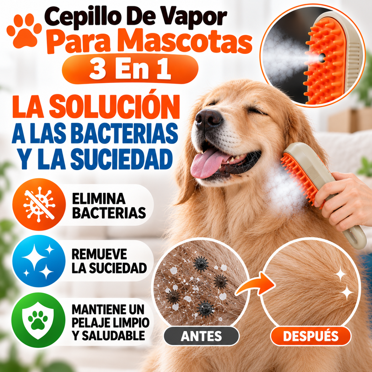 Cepillo De Vapor Para Mascotas 3 En 1