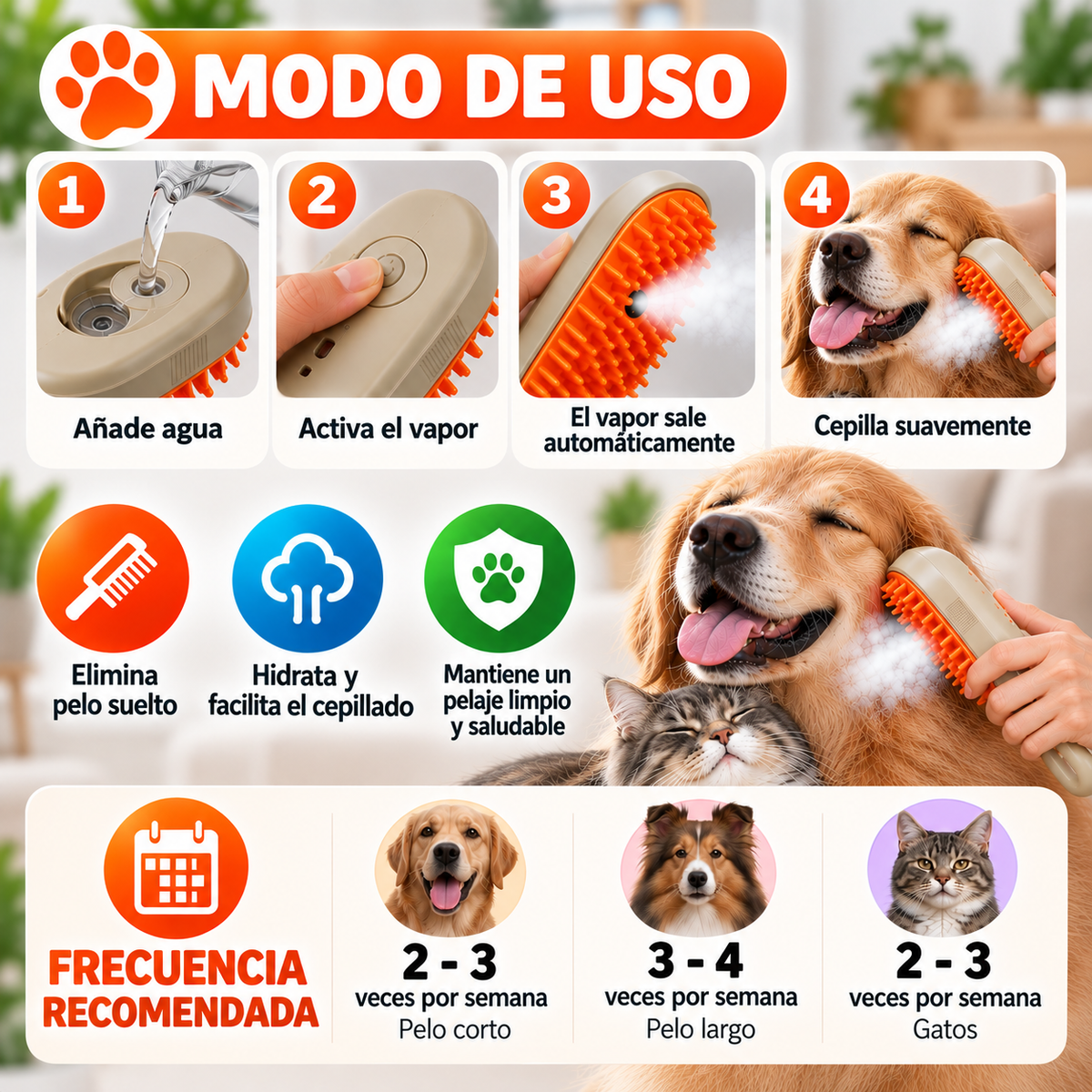 Cepillo De Vapor Para Mascotas 3 En 1