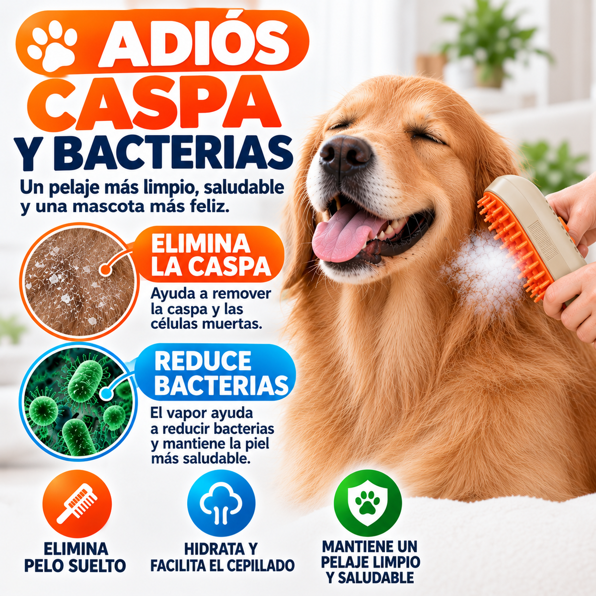 Cepillo De Vapor Para Mascotas 3 En 1