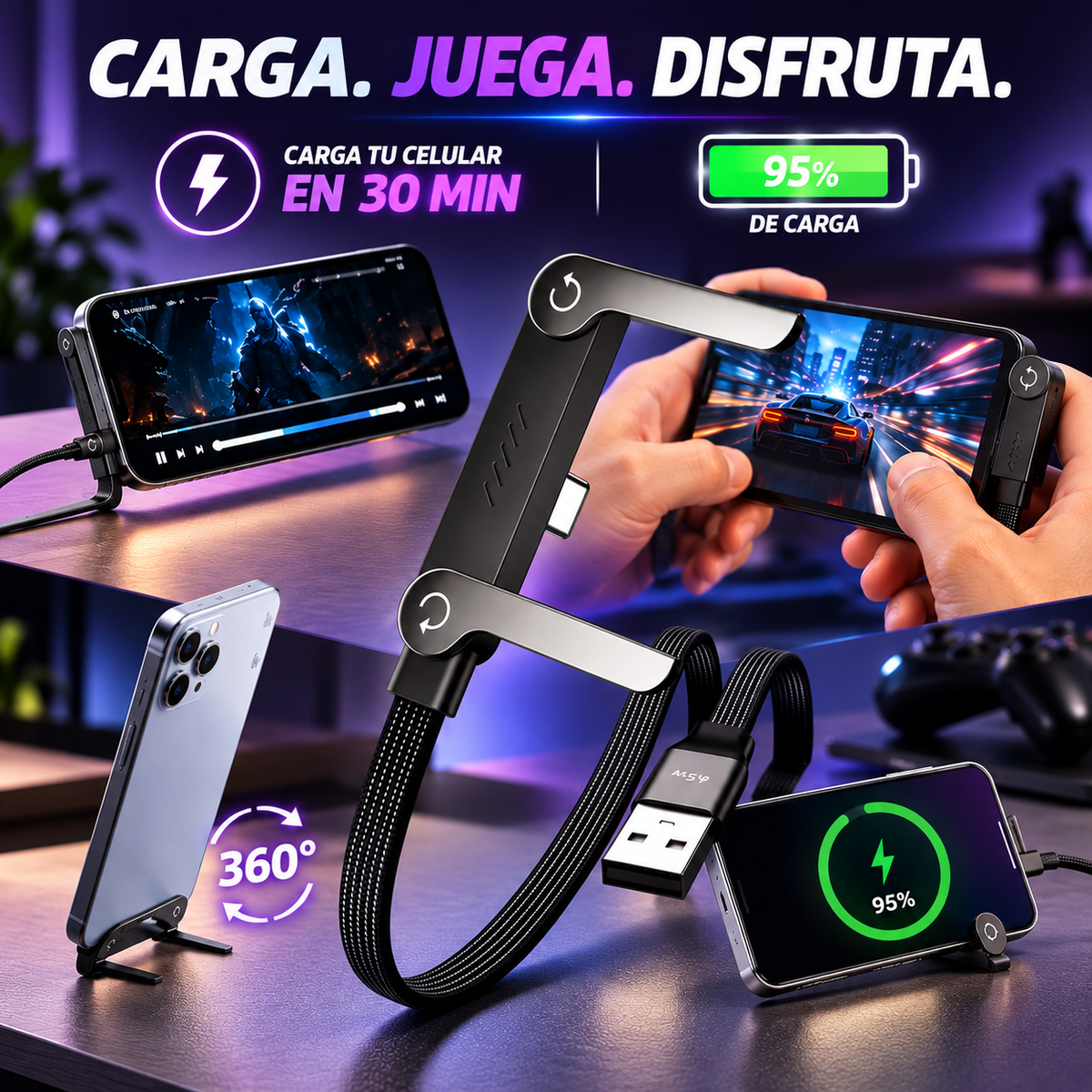 Cable De Carga Rapida:🔋 CARGA Y DISFRUTA SIN INTERRUPCIONES